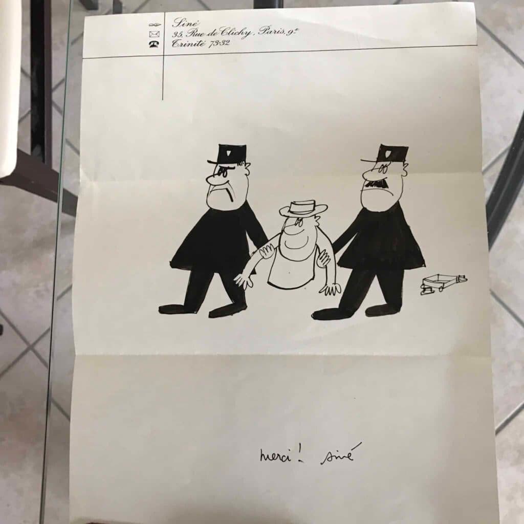 Disegno di Siné su foglio di carta A4