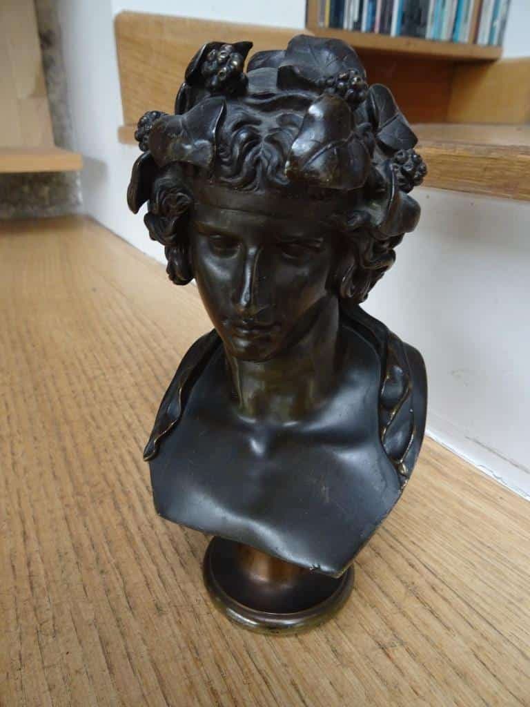 Stima di un busto in ottone di Dioniso, 20 cm, con punzone G.S. di G. Susse