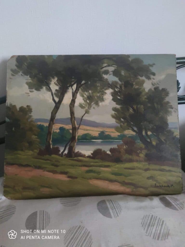 Stima di un paesaggio di Paul Eschbach danneggiato agli angoli