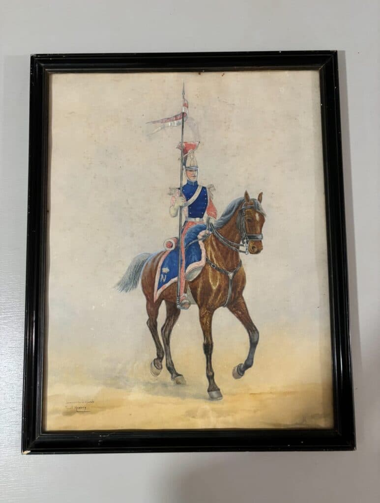 Stima dell’opera d’arte originale “Aquarelle” di Paul Hemdey, rappresentazione di un lanciere della guardia