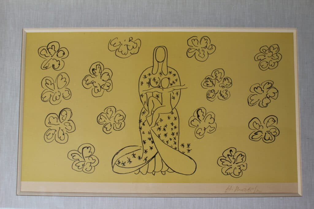 Stima di un’incisione in nero dell’illustre Henri Matisse, raffigurante la Vergine con il Bambino, con firma dell’autore in basso a destra